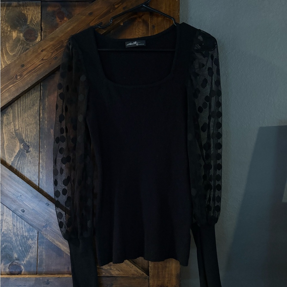 2 for $20 Bundle & Save Black Polka Dot Sheer Sleeve Top